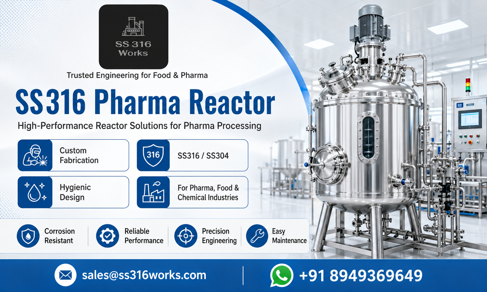 SS316 Pharma Reactor Manufacturer in India